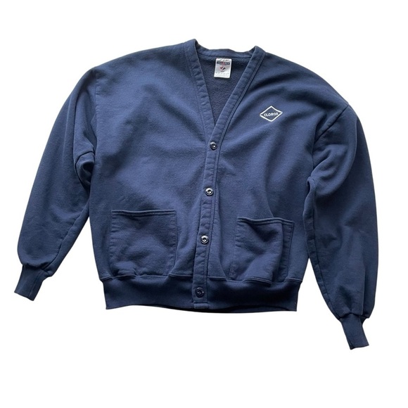 Vintage Streetwear Clorox Bleach Sweatshirt Cardigan Fleece Blue Size Large OS - Picture 7 of 9